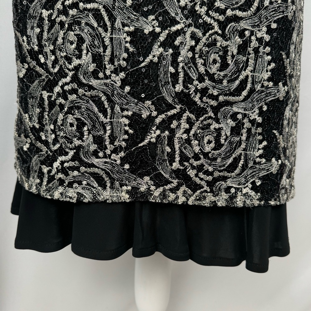 SW3 Bespoke Black Sleeveless Sheath Dress Sequins Floral Embroidery Medium Party - Picture 4 of 9